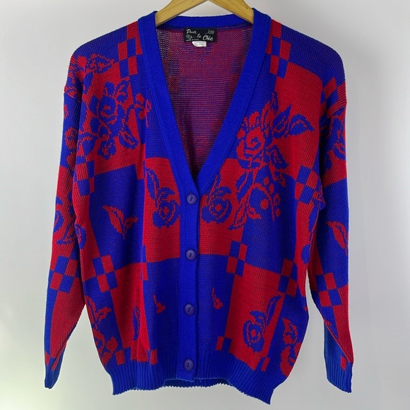 Vintage Pour le chic made in US rose color block sweater - Picture 1 of 3